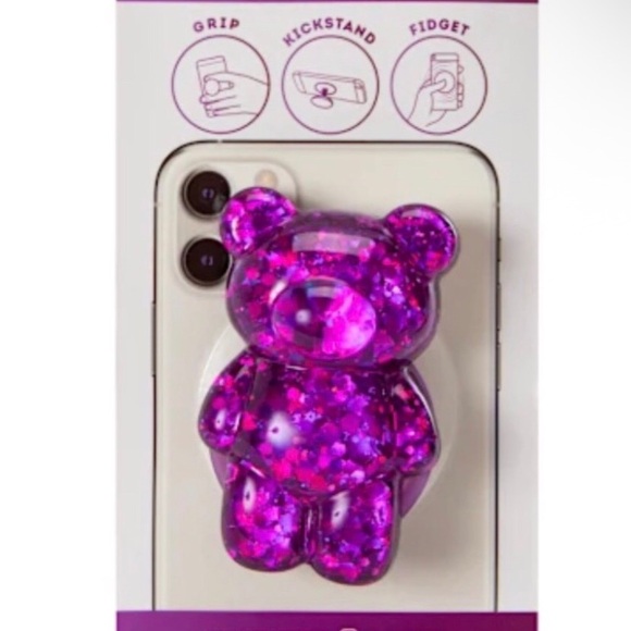 Purple Glitter Bear Phone Grip SpinPop - Picture 1 of 5